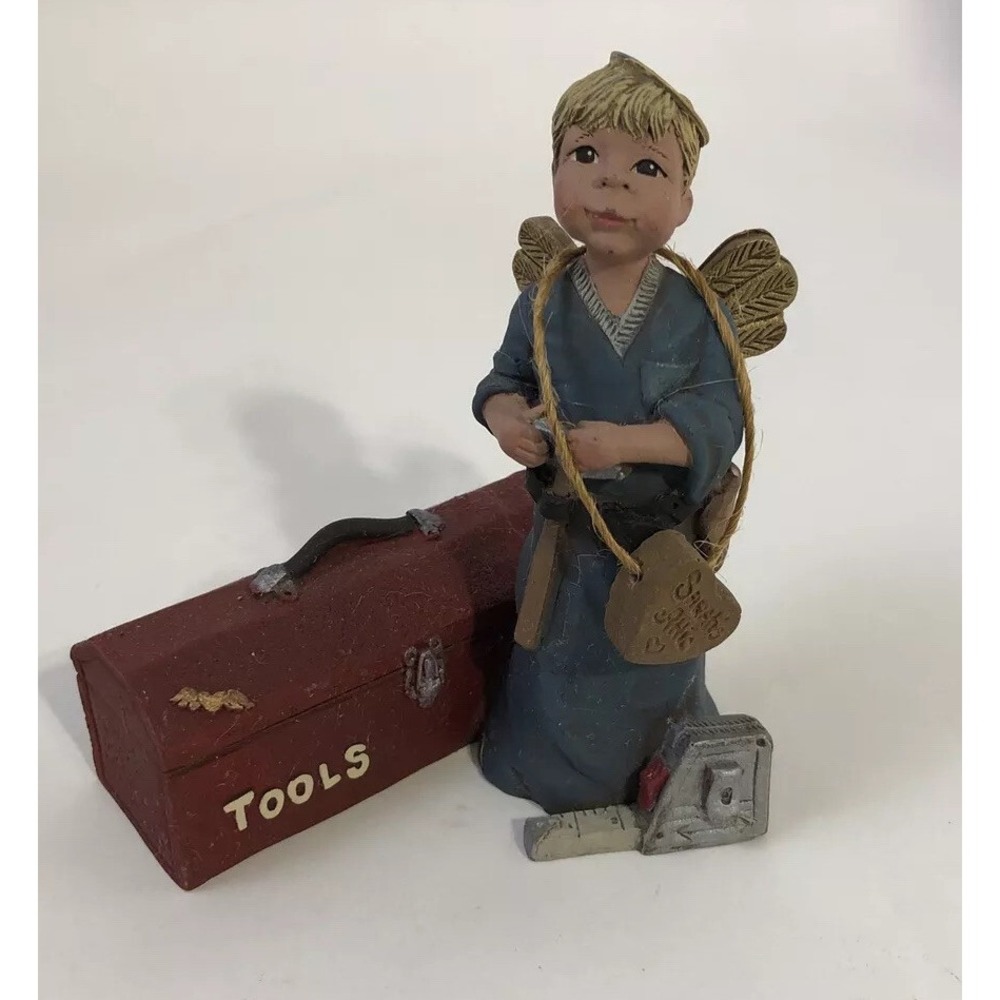Sarahs Attic Labor of Love Tools Boy Angel Figurine 4.75in Blue Red Excellent